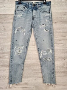 MOUSSY Creston Destroyed Mid Rise Tapered Leg Light Wash Denim Jeans Size 25 - Picture 1 of 6