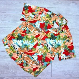 Tunevuse Retro pin up Hawaiian Floral Short Sleeve Stretch Surf shirt button L - Picture 1 of 5