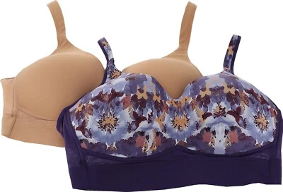 Rhonda Shear 2Pc Molded Cup Bra Mesh Back Watercolor Floral Beige 1X NWOT (1187) - Image 1 of 4