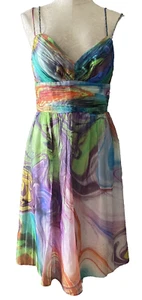 Oleg Cassini Dress 8 OC Braided Strap Rainbow SILK Multicolor Bra Party Wedding - Picture 1 of 7