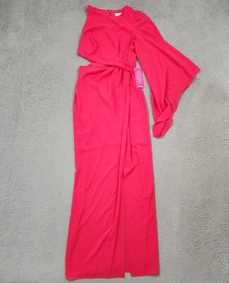 Belle Badgley Mischka Dress Womens 4 Coral Pink Riley Long Sleeve One Shoulder - Image 1 of 4