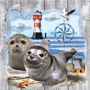 Serviettes en papier océan mer phoque phare. Paper napkins seal ocean sea - Imagen 1 de 1