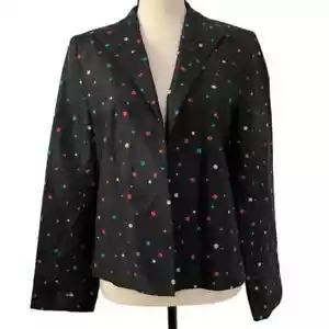 Silkland Women's XL Black Multicolor Polka Dot Silk Blazer Jacket Long Sleeve - Picture 1 of 4