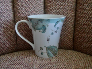 222 Fifth Eliza Spring Turquoise 4.25" Tall Latte Mug Cup Fine Porcelain - Picture 1 of 3