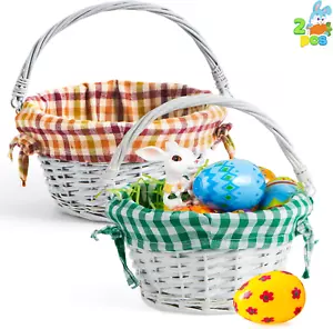 2 Pcs Easter Rattan Basket, Fruit Storage Serving Woven Wicker Baskets with Hand - Picture 1 of 12
