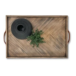 Medium Ottoman Wood Serving Tray- with Leather Handle Decorative Wooden 24 * - Picture 1 of 7