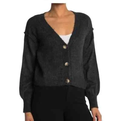 Suéter Cárdigan Topshop Gris Oscuro Manga Larga Abullonada Cuello en V Talla 4-6 Foto 1 de 4