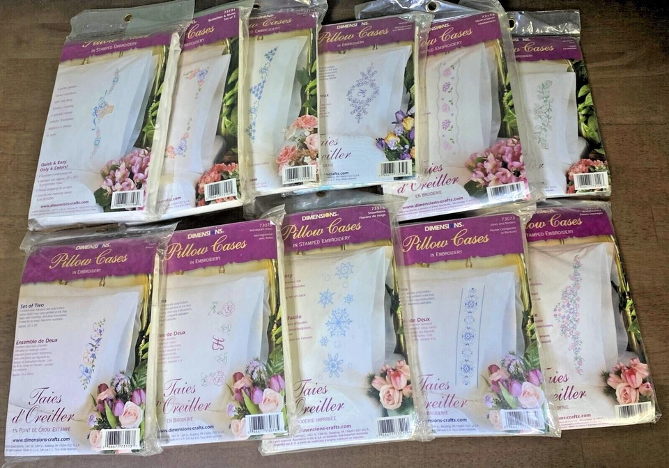 Dimensions Stamped Embroidery Pillow Cases Various ~Choose Design~ - Image 1 of 1