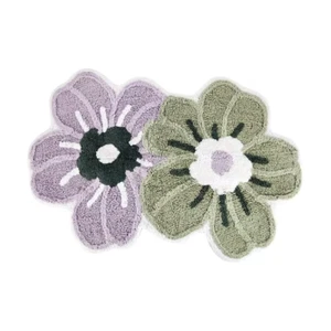"Two Flower Bath Mat 90x60cm – Soft Cotton Blend, Non-Slip, Absorbent Rug" - Picture 1 of 4