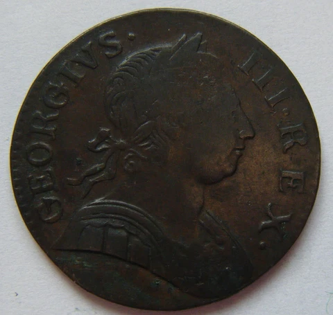 George III, colonial, non-regal or evasion halfpenny 1775 'Young Head' family Cover
