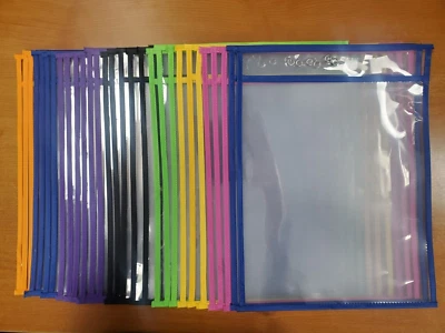Paquete de 30: Fundas reutilizables de borrado en seco de plástico colorido transparente 10x14 pulgadas R3P6 Foto 1 de 3