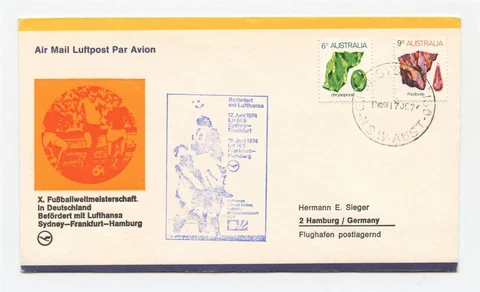 AUSTRALIA 1974 Commemorative Flight Cover Lufthansa Football World Cup Cover