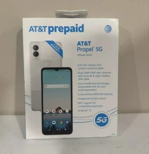 Propel 5G 64GB Android 13 Silver Smartphone Locked AT&T Prepaid - Picture 1 of 2