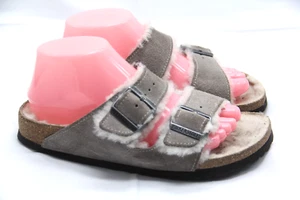 Birkenstock Shearling Arizona Sandals Womens Sz EU 39 US 8 Gray Lined Two Strap - Picture 1 of 10
