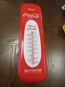Vintage Coca-Cola Red And White Retro Metal Thermometer Refresh Yourself 16.5" - Picture 1 of 10