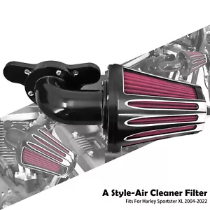 Black Cone Air Filter Red Intake For Harley Sportster XL883 1200 48 72 2004-2022 - Picture 1 of 15