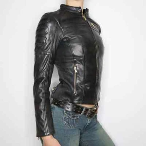 Sexy Leather Moto Jacket Real Lambksin Leather Quilted Motorcycle Cropped Jacket - Picture 1 of 6