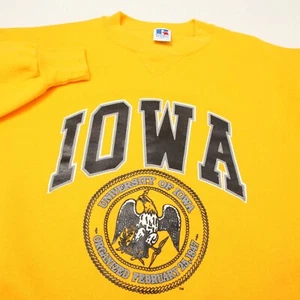 Vintage University of Iowa Sweatshirt Men Extra Large Yellow Seal Russell 80's - Picture 1 of 11