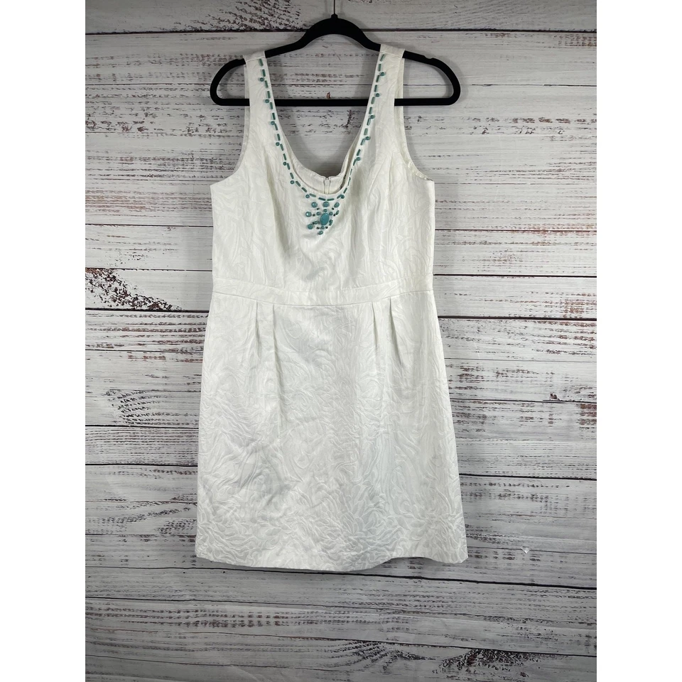 Vestido Studio I Para Mujer 16 Blanco Jacquard Cuentas Cuello Sin Mangas Forrado Cóctel Foto 1 de 4