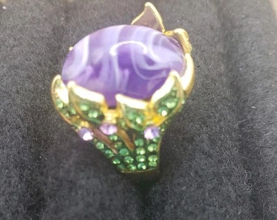 Anel de ouro de pedra roxa com zircônia flores e folhas tamanho 6 caprichosa princesa fada - Imagem 1 de 4