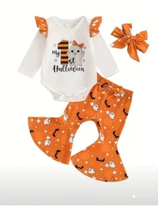 Otoño, Mi 1er Conjunto Halloween 3-6 Meses, Naranja, Fantasma, Juego de 3 Piezas - Imagen 1 de 1