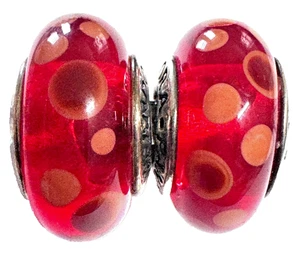 (PAIR) Authentic Pandora Retired Sterling Silver Red Bubbles Murano 790690 - Picture 1 of 7