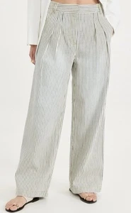 Tibi Stone Washed Striped Denim Sid Jeans Navy Cream Size 28 Pleated Cotton - Picture 1 of 11