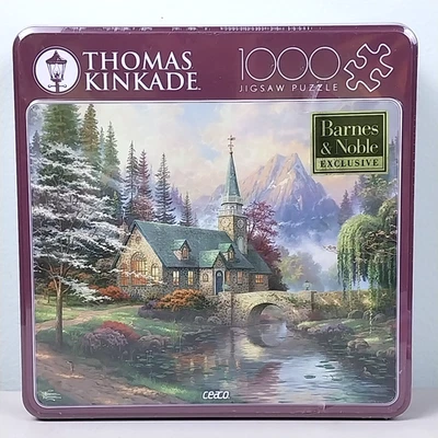 Thomas Kinkade Puzzle Dogwood Chappel Barnes & Noble Exclusive  In Metal Box - Image 1 of 4