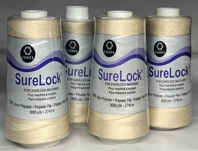 4 SureLock Coats & Clark 100% Spun Polyester Thread 3000 Yards Each #8050 Buff - Image 1 of 4