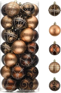Christmas Ornaments Set, 35Ct 2 Inches Brown Copper Gold Shatterproof Christmas  - Picture 1 of 12
