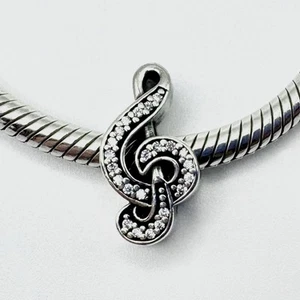 Pandora Sterling Silver Authentic CZ Treble Clef Music Note Charm - Picture 1 of 3