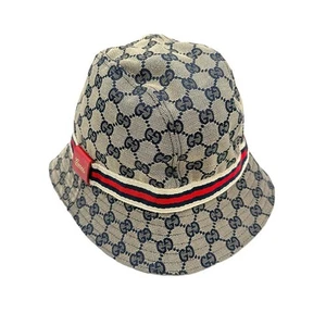 GUCCI Bucket Hat, GG Logo, Canvas, Line, Beige - Picture 1 of 7