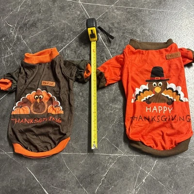 Dog Costume Happy Thanksgiving Medium Dog Shirts  Brown And Orange Lot Of 2 - Image 1 of 4