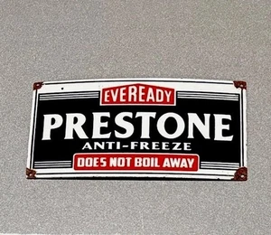 VINTAGE 12” EVEREADY PRESTONE PORCELAIN SIGN GAS OIL CAR TRUCK MOTORCYCLE - Picture 1 of 2