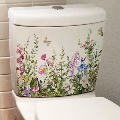 Various Green Plants Flowers Butterfly Wall Sticker Bathroom Toilet Decor - Image 1 of 4