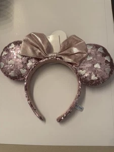 Japan Tokyo Disney Resort Ears Headband Sparkle Pink Sequin Hearts Minnie - NEW - Picture 1 of 3
