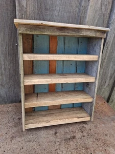 Scaffale rustico fatto a mano resistente alle intemperie con autentica tavola di perline blu antico riciclato - Foto 1 di 10