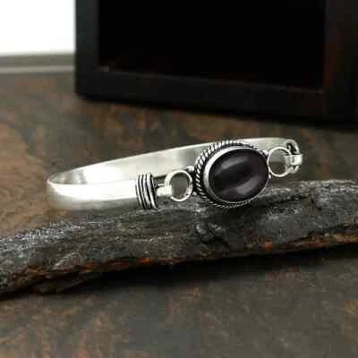 Valentine's Day Black Onyx Gemstone 925 Sterling Silver Handmade Bracelet Cuff - Image 1 of 4