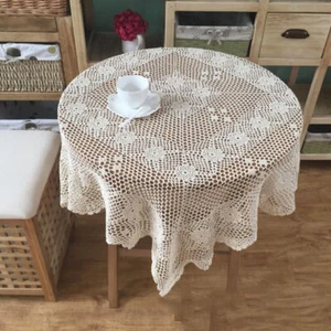 110x110cm White Vintage Crochet Square Lace Tablecloth Table Cover Wedding Party - Picture 1 of 4
