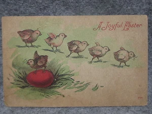 Vintage A Joyful Easter Postcard Marching Chicks Postmarked 1910 Ohio - Picture 1 of 2