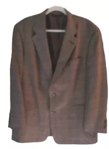 Burberry Vintage Blazer 44R Brown Plaid Wool 2 Button- Single Vent - Picture 1 of 14