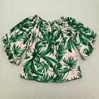 H&M Womens Off The Shoulder Blouse Ruffle Sleeve Palm Leaf Print Multicolor Sz 0