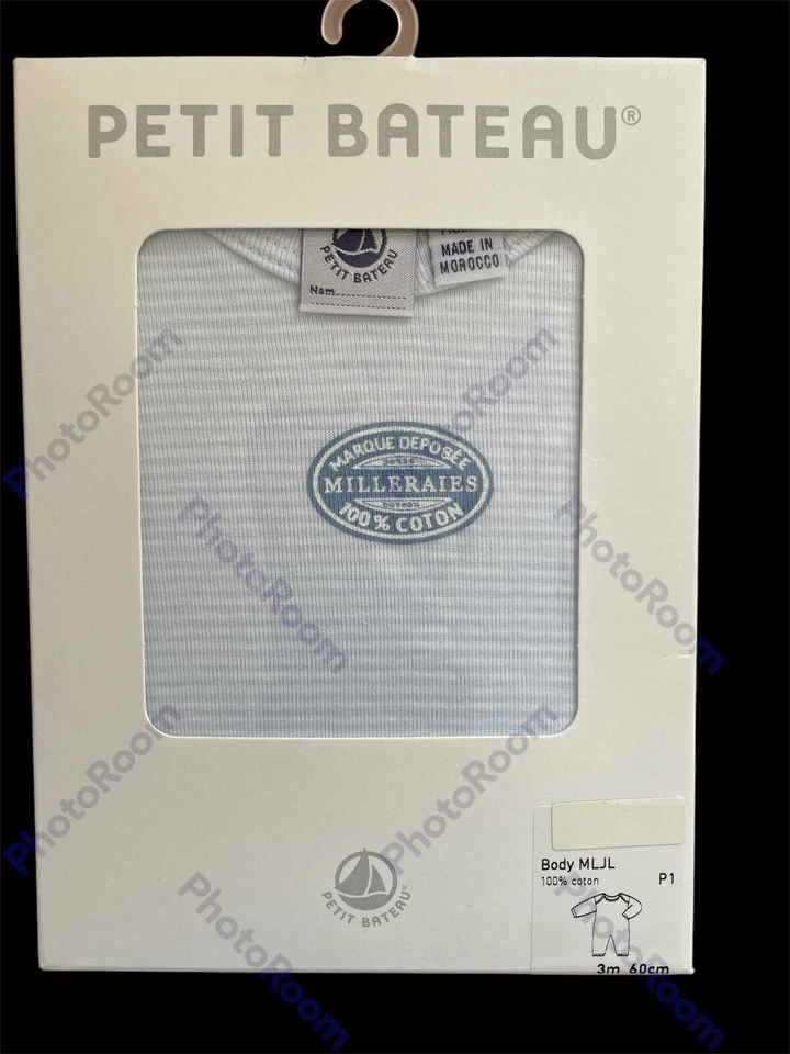 Petit Bateau NIP Blue/White Stripe Milleraies 100% Cotton Coveralls-3Mos (60cm) - Image 1 of 4