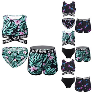 3Pcs Kids Girls Swimsuit Tank Top with Shorts and Briefs for Beach Pool Bathing - Picture 1 of 50