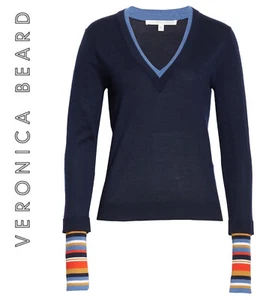 VERONICA BEARD Sweater Women sz S Navy Blue AVORY VNeck Wool Pullover NWT - Picture 1 of 9