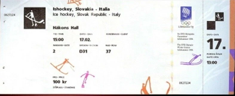 1994年奥运会曲棍球门票:斯洛伐克共和国对意大利 — 第 1/1 张图片