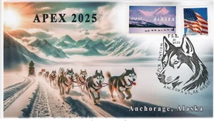 25-124, 2025, APEX 2025, Event Cover, Pictorial Postmark, Anchorage AK, Dog Sled - Picture 1 of 1