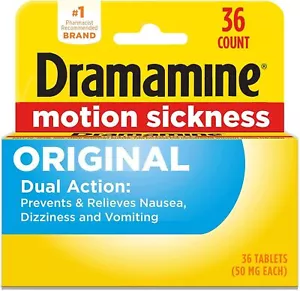 Alivio del mareo por movimiento Dramamine, fórmula original, 36 unidades (paquete de 2) - Imagen 1 de 4