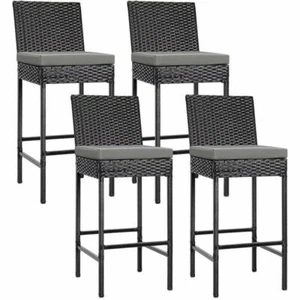 4pcs Outdoor Wicker Barstool Patio Rattan Furniture Bar Stools w/ Cushions Black - Picture 1 of 9