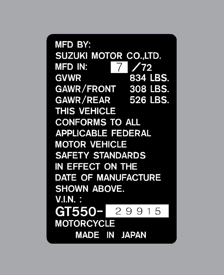 Etiqueta de tubo de dirección Suzuki GT550 1972 / CALCOMANÍA REPRO Foto 1 de 1